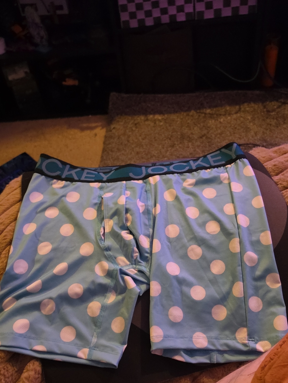 Jockey Men's Aqua Blue Polka Dot Stretch Boxer Briefs